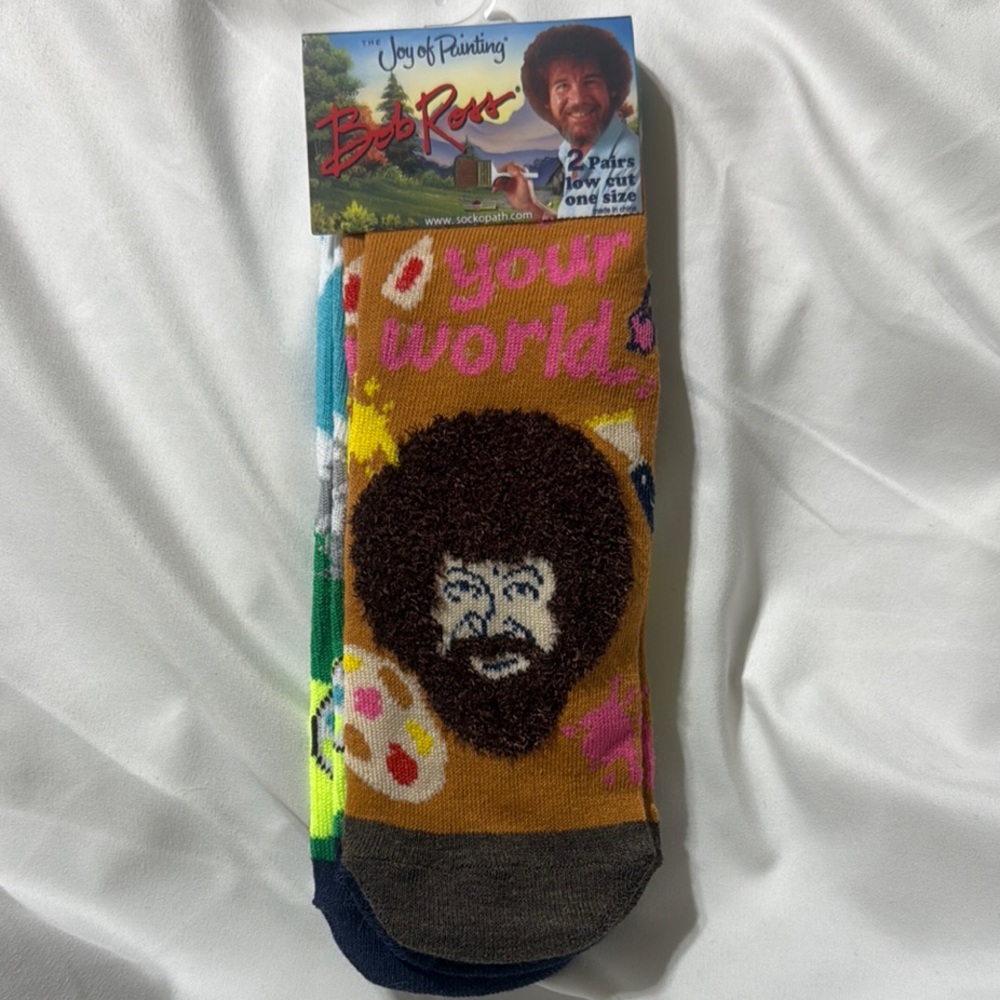2 Pairs Of Bob Ross Novelty Socks, low cut